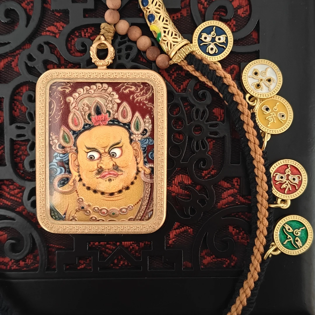 925银布艺银制品 唐卡黄老爷五路招财项链吊坠