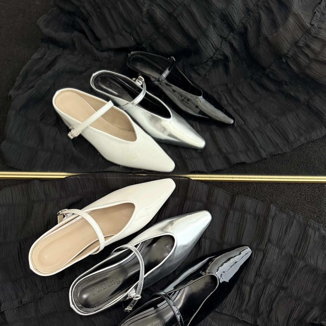 6cm内增高~小个子法式穆勒鞋女25年新款夏季尖头粗跟包头拖鞋