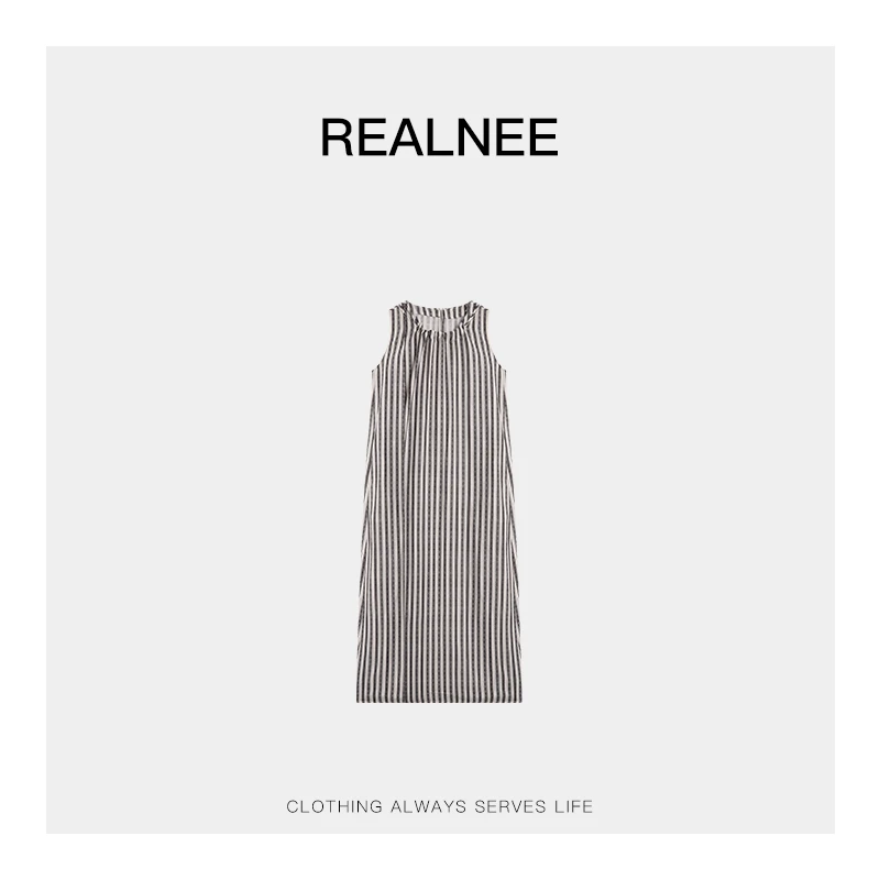 REALNEE【罗马画报】复古港风极简条纹连衣裙晕染随性松弛穿搭03632
