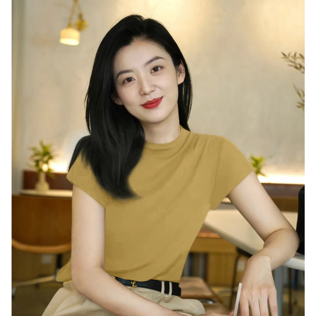 2025年新款时尚圆领宽松上衣针织衫夏季薄款简约小飞袖气质ｔ恤女