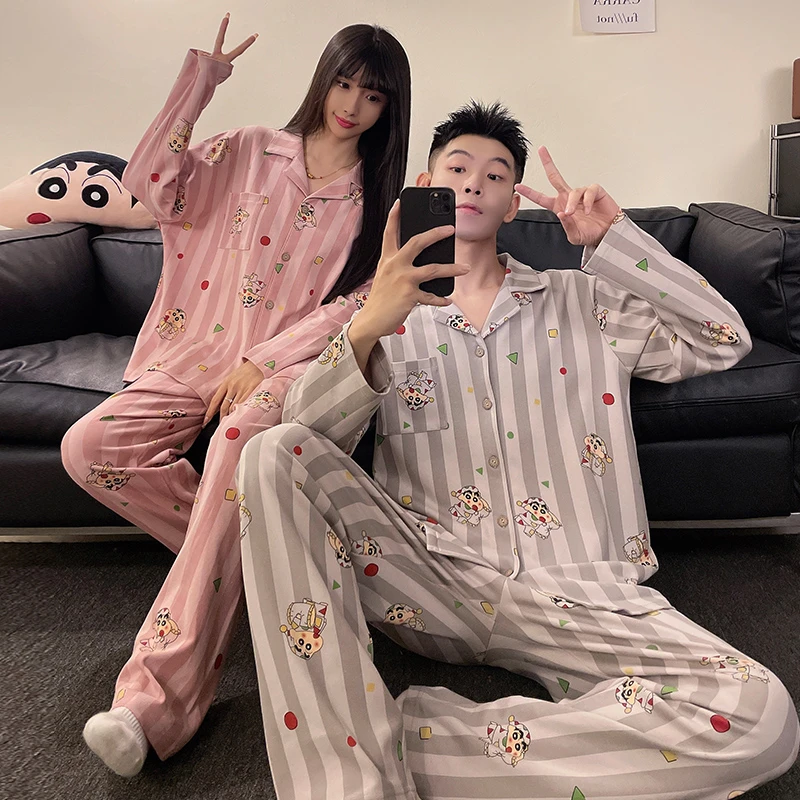 情侣睡衣长袖长裤2025年新款春秋季可外穿宽松一男一女家居服套装