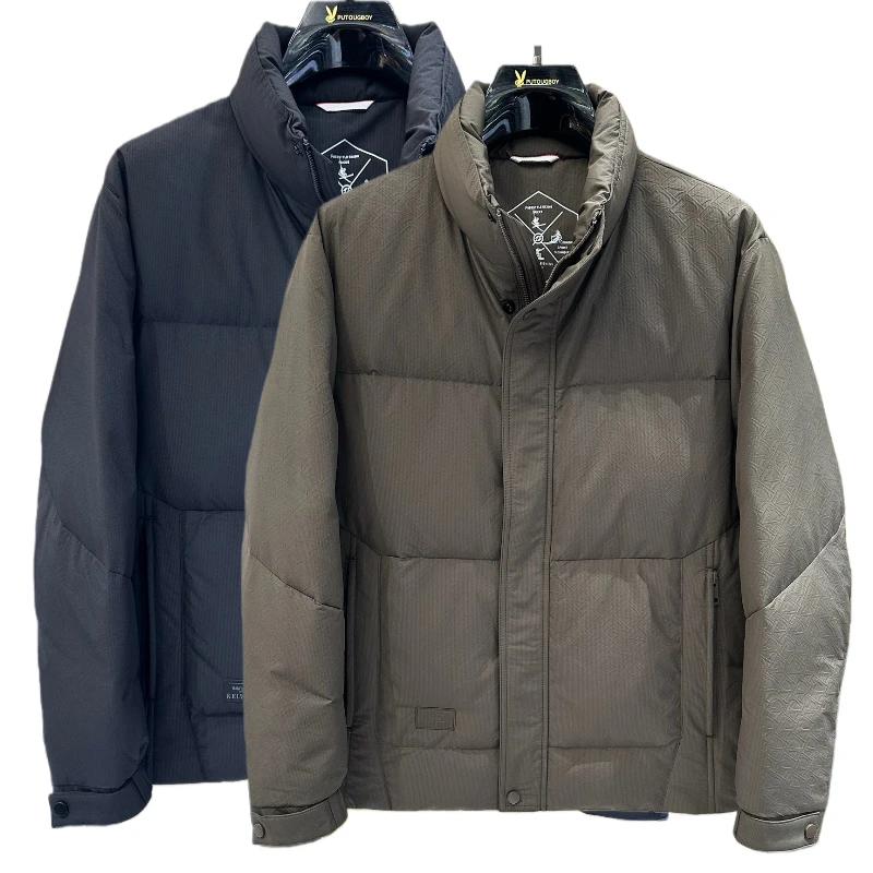 【宝鹿优品】男士冬立领90白鸭绒加厚保暖时尚提花休闲外套85869