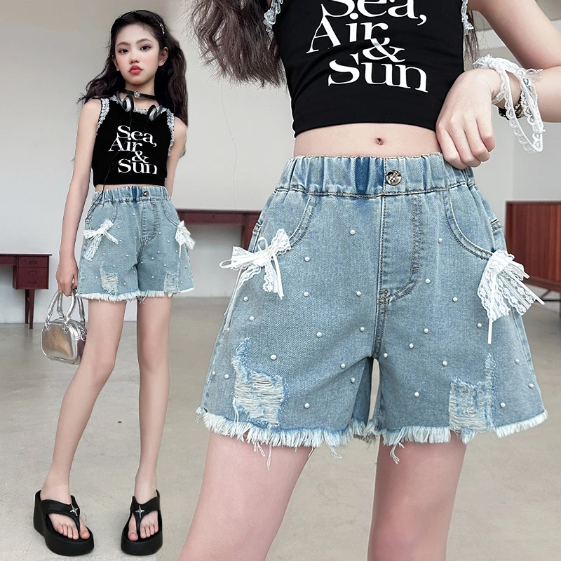 女童牛仔裤儿童裤子夏款短裤夏季薄款洋气外穿新款夏装中大童女孩