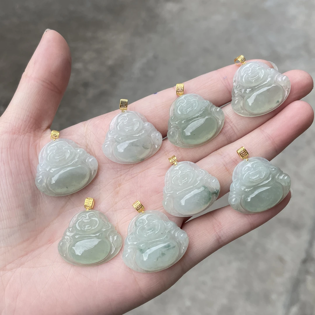 Y48翡翠A货佛公18K金镶吊坠（多样性发其一）