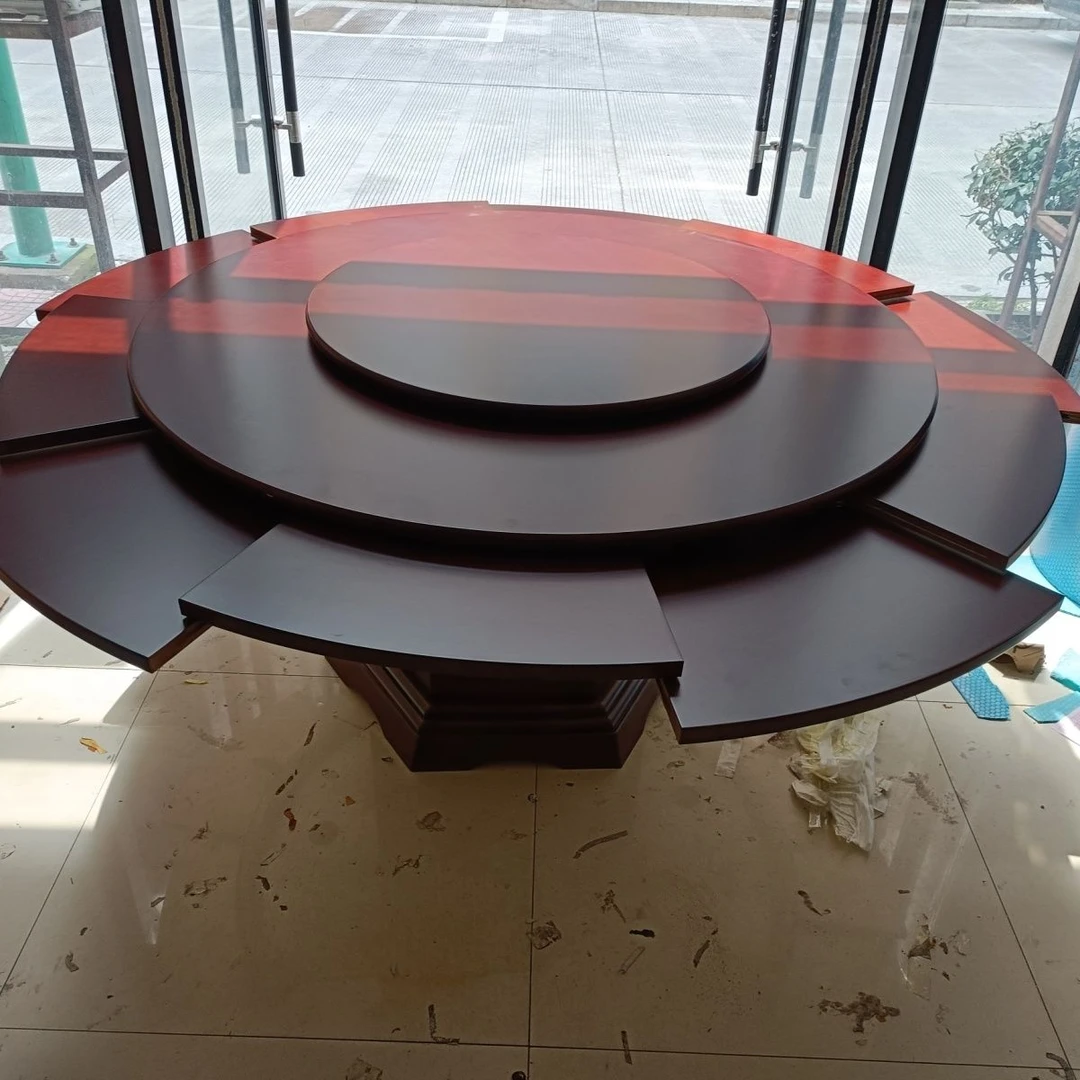 旋转伸缩餐桌可变大圆桌新中式餐桌实木多功能圆形餐桌带转盘家用