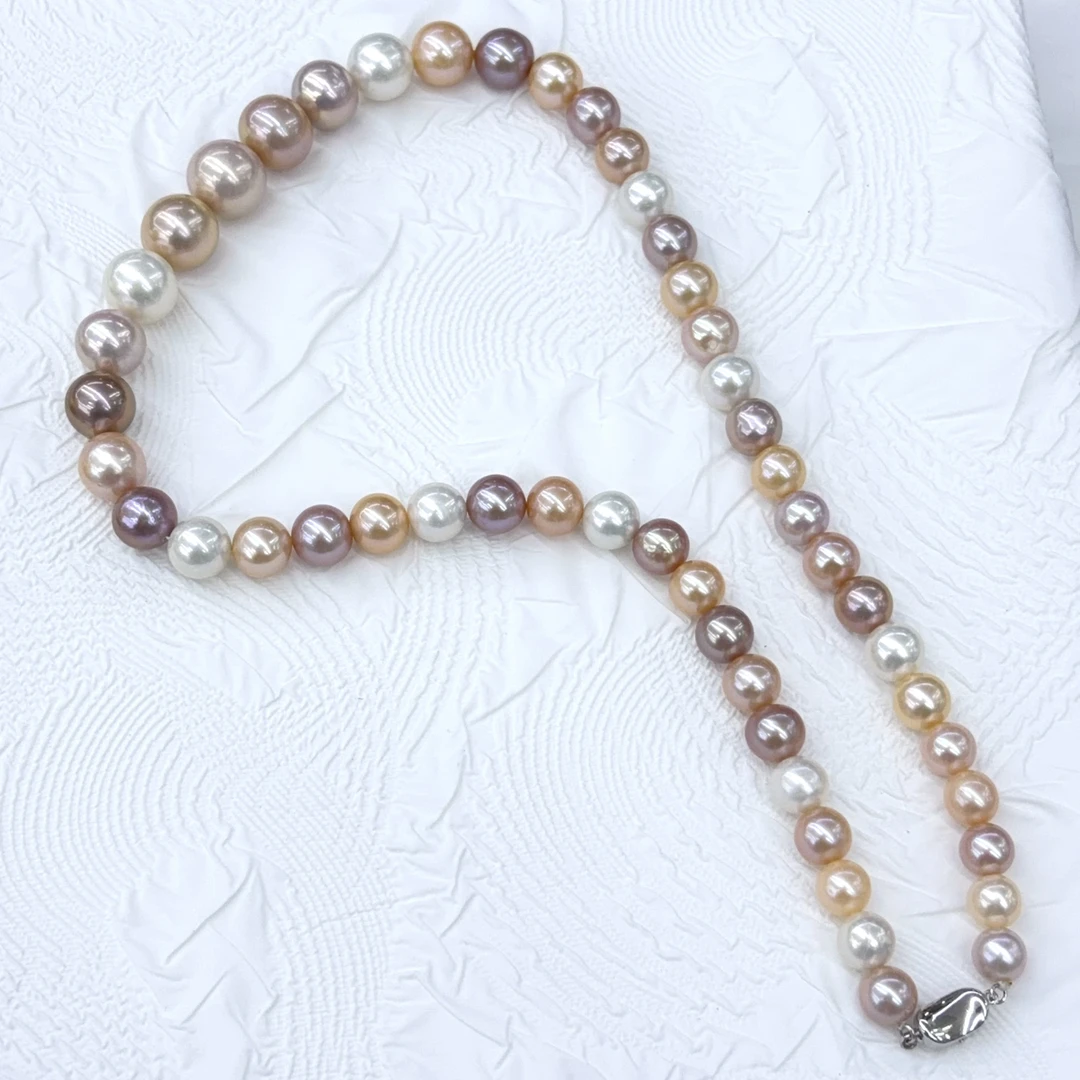 S925-加长50cm淡水珍珠混彩塔项链-9-14mm(多样性发其一)
