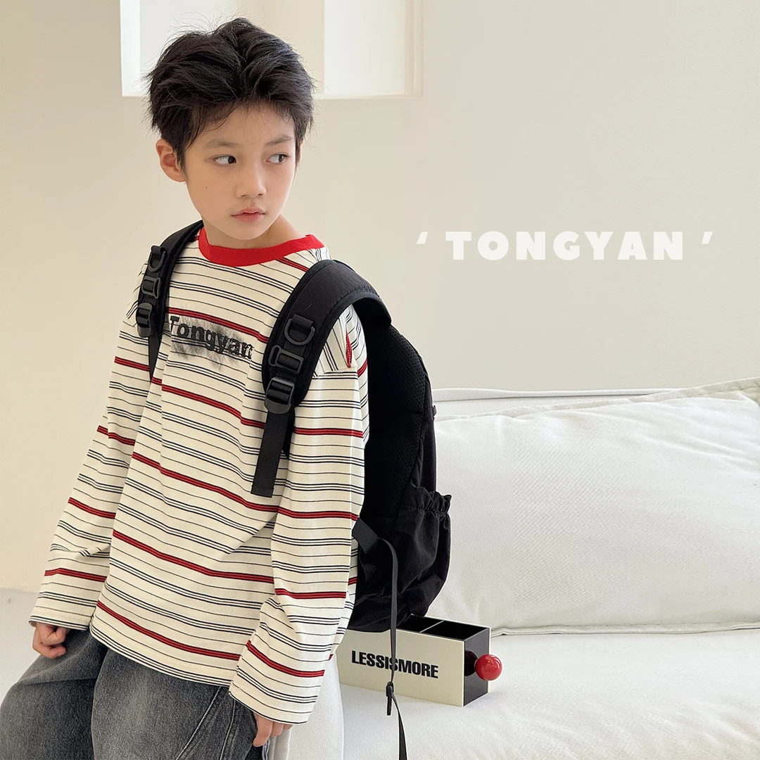 男童长袖T恤秋装新款中大童洋气条纹男孩上衣儿童打底衫韩Q8001