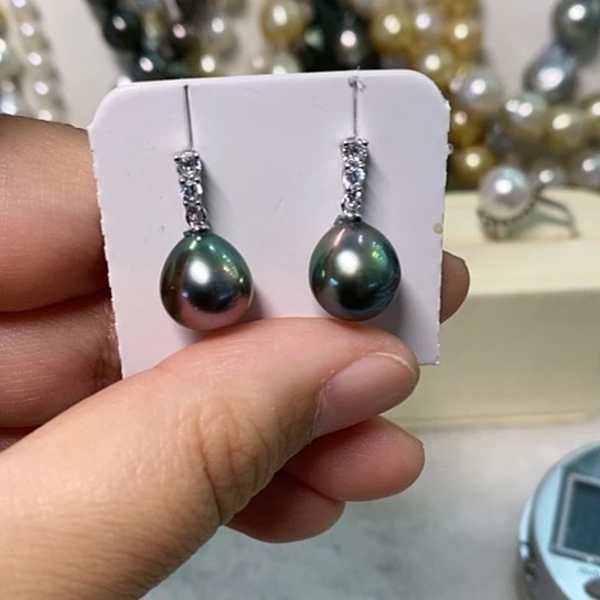 海水珍珠耳饰银S925镶嵌10-11