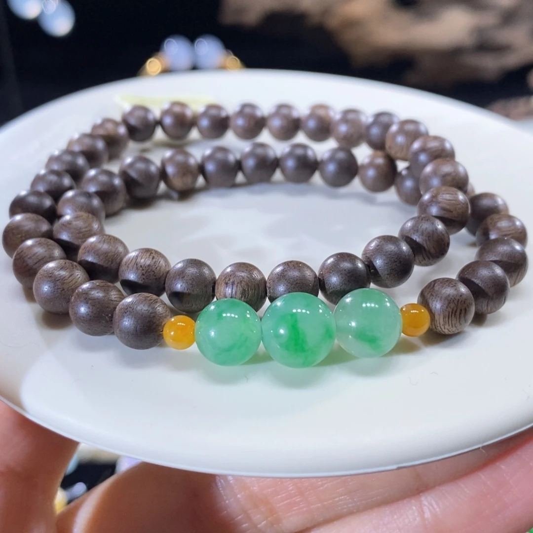 翡翠未镶嵌颈饰翡翠冰绿圆珠手串