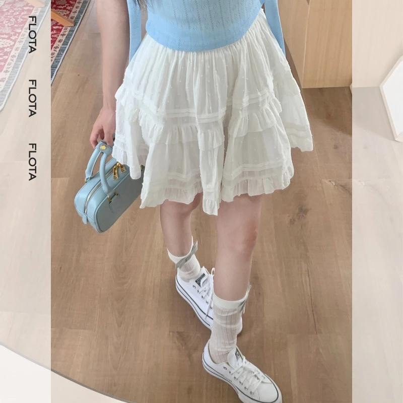 【flota】甜美蛋糕裙纯棉白色蓬蓬裙A字半身裙芭蕾短裙夏季女0001