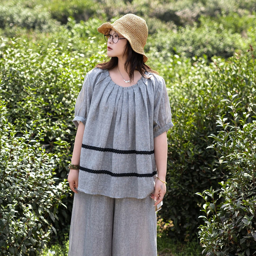 Z·X/珍夕2025新款原创棉麻百褶假期出游天花板小清新质感棉麻