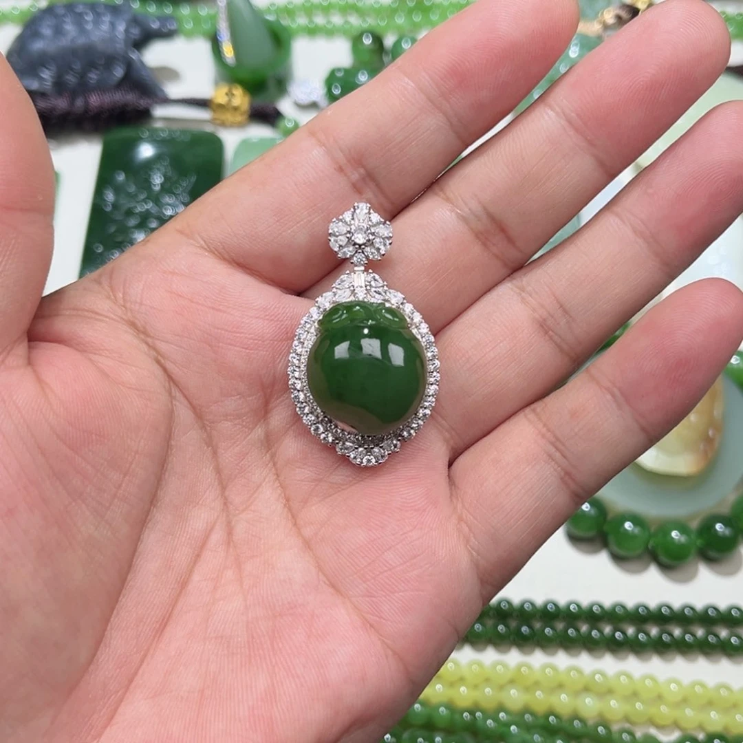 和田玉银S925镶嵌颈饰耶*