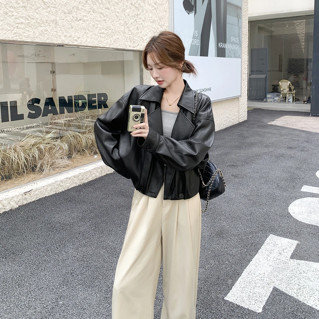 高级感痞帅小个子皮衣外套女2025秋季新款翻领气质黑色机车服夹克
