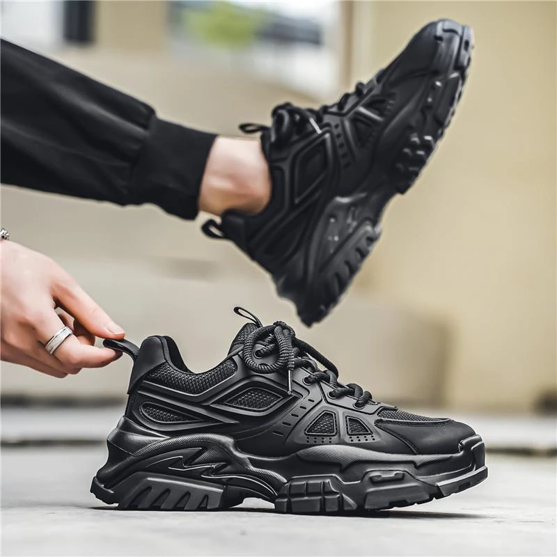 PT RICH黑色老爹鞋厚底增高鞋子百搭运动黑武士男复古运动