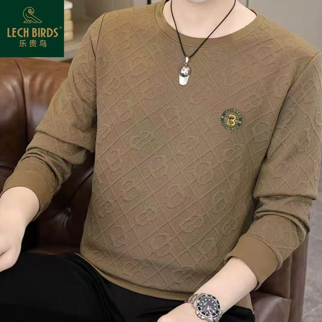 LECH BIRDS乐贵鸟男款爆款圆领时尚提花卫衣男士宽松百搭
