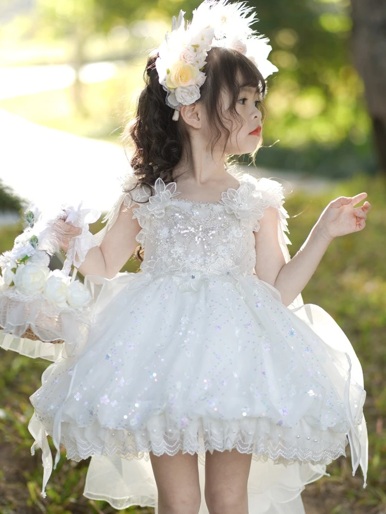 公主风森系短袖夏季纯色女连衣裙礼服女童洋气