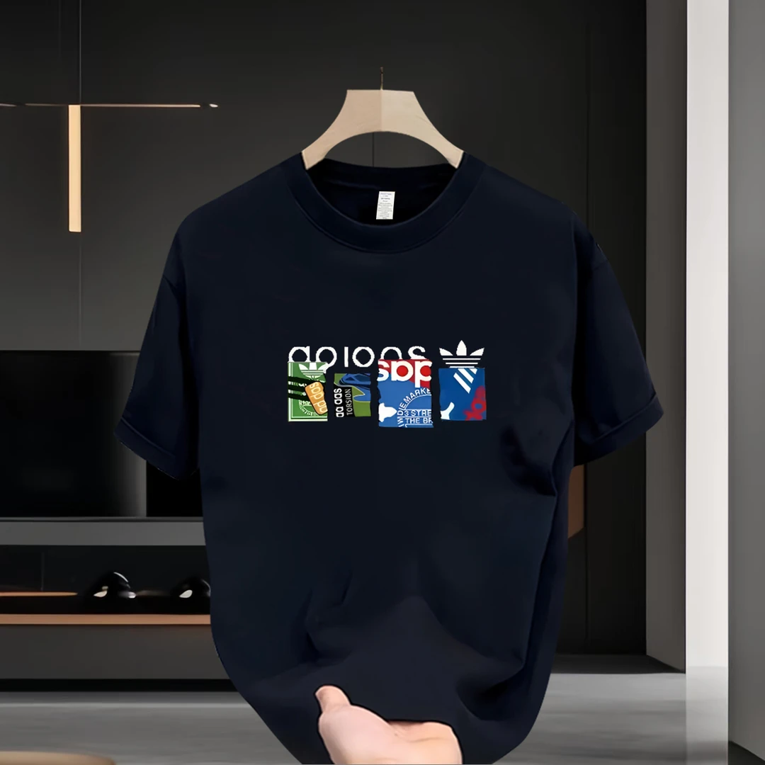 夏季轻奢痞帅男装2025短袖纯棉时尚休闲百搭印花圆领舒适上衣T恤