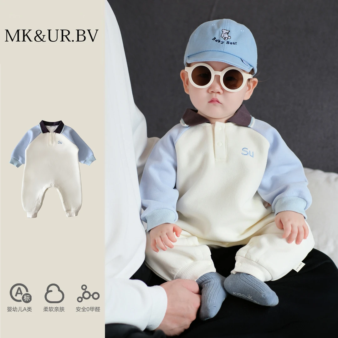 MK&UR.BV婴儿衣服春秋款连体衣男宝宝秋装POLO哈衣新生婴幼儿爬服
