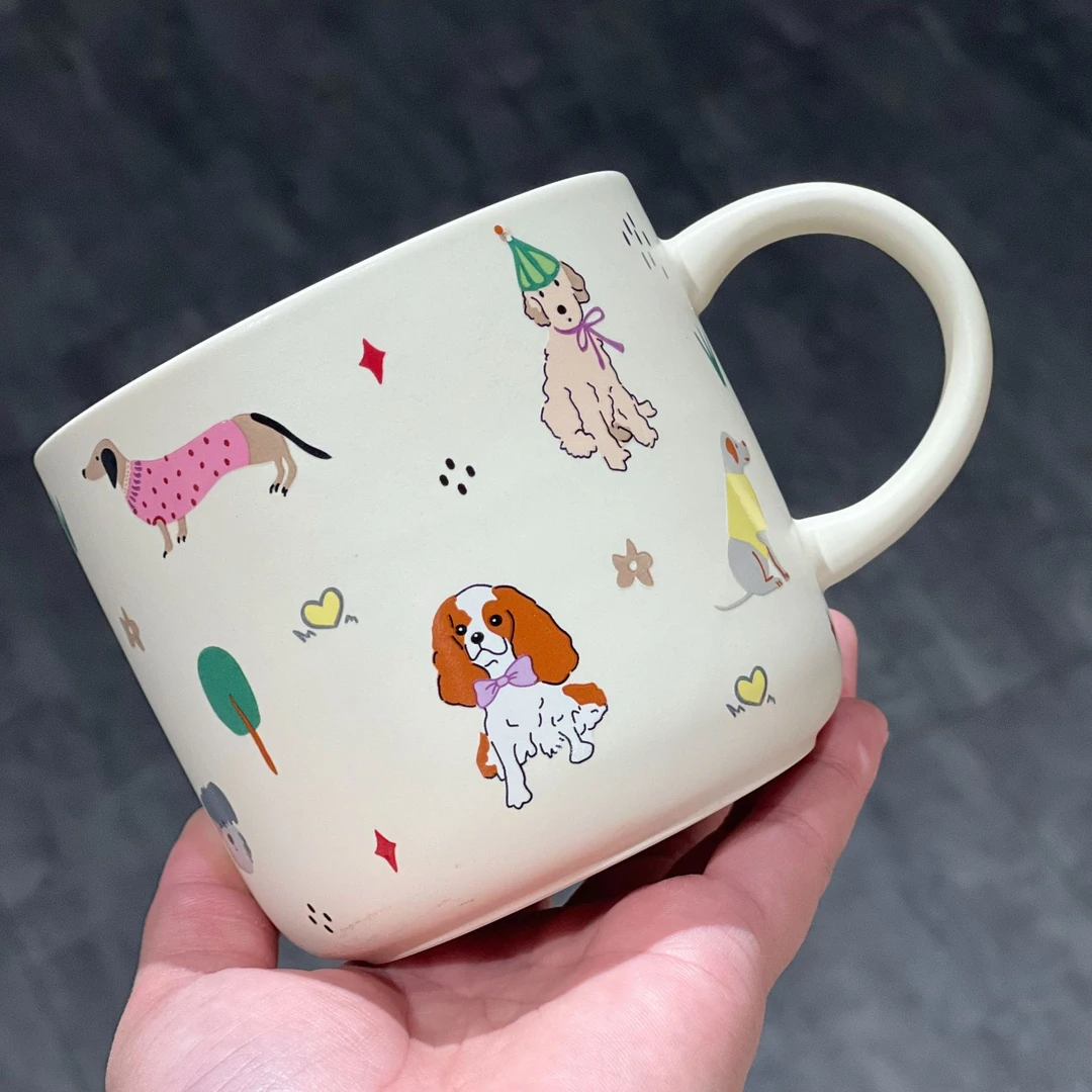 【ZY】出口尾单 陶瓷马克杯腊肠犬米黄色杯子