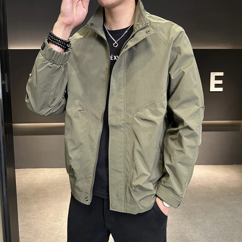 新款春秋男士韩版户外休闲宽松加棉夹克百搭工装立领外套潮