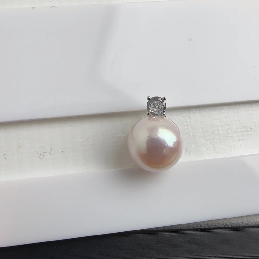 银S925镶嵌海水珍珠颈饰Akoya海水珍珠8.5-9正圆戴妃吊坠