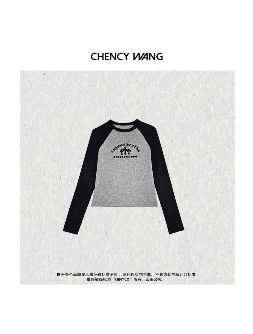 『CHENCY WANG』美式灰调 小众设计感插肩袖长袖百搭修身上衣