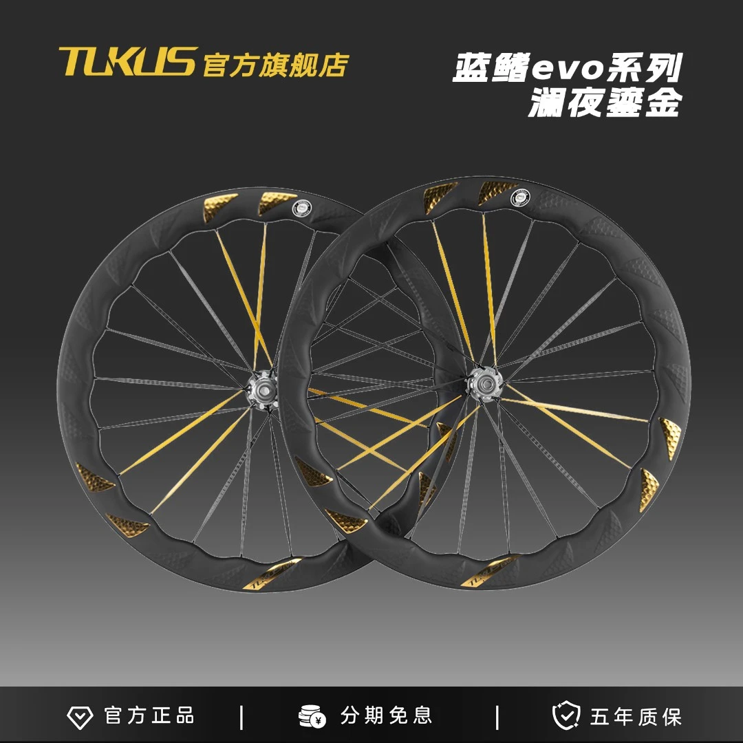 途酷斯 TUKUS 蓝鳍EVO系列 大波浪 定制陶瓷棘轮培林花鼓全碳辐条