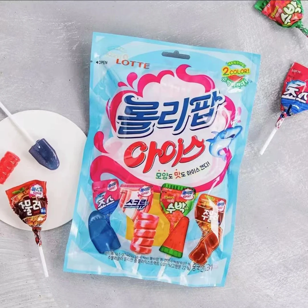 韩国进口乐天洛丽波什锦棒棒糖高颜值可爱儿童糖果零食袋装132g