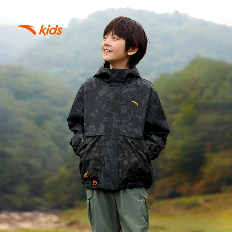 anta kids/安踏儿童晴雨甲春季户外欧若风中女男大童连帽厚外套
