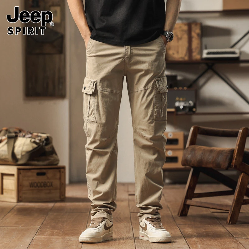 Jeepspirit吉普2025秋季弹性战术休闲工装裤多口袋直筒潮流男装休