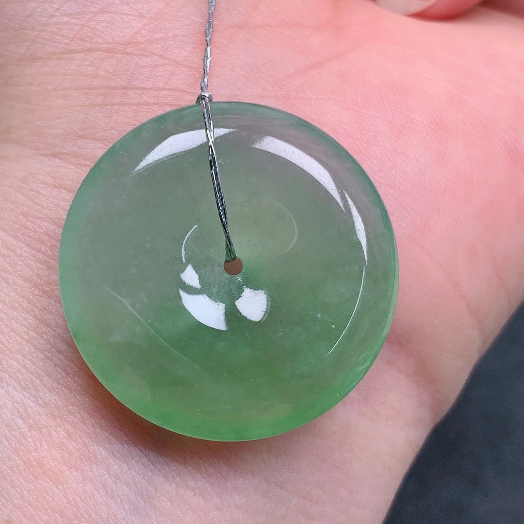 天然缅甸翡翠A货冰晴平安扣气质精美尺寸28.9+6  344