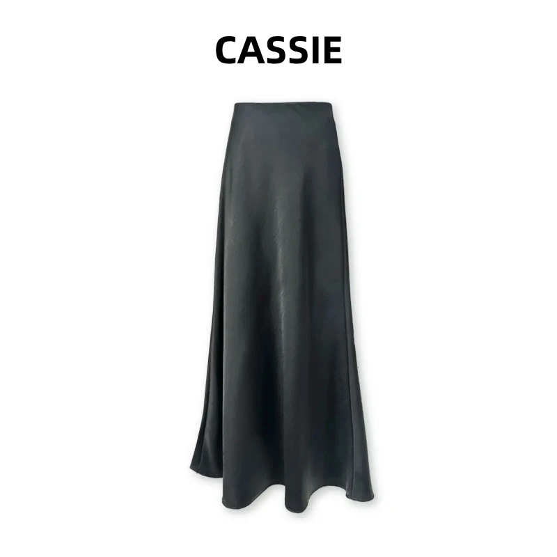 CASSIE醋酸缎面高腰A字半身裙垂感显瘦气质百搭醋酸半身裙