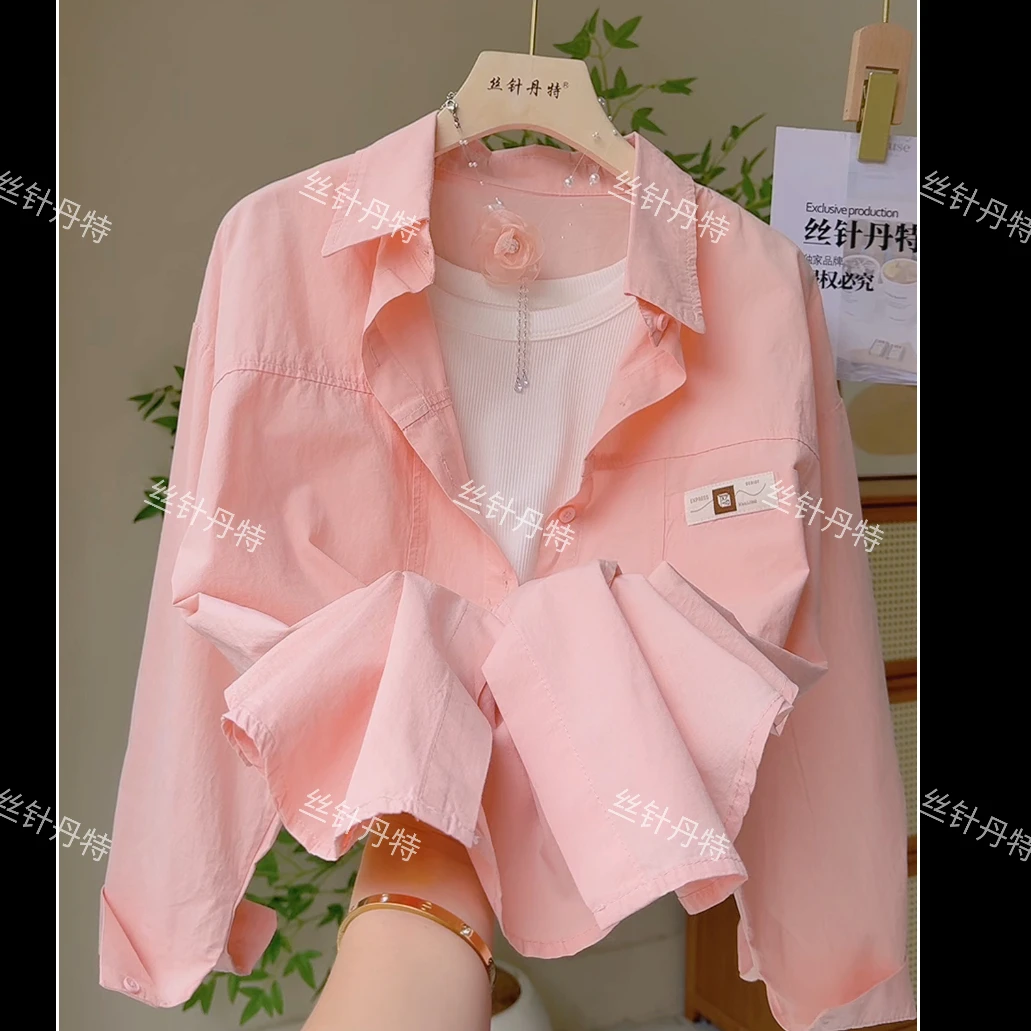 208糖果色薄款防晒衬衫女上衣春季新款时尚百搭单排扣衬衣外套