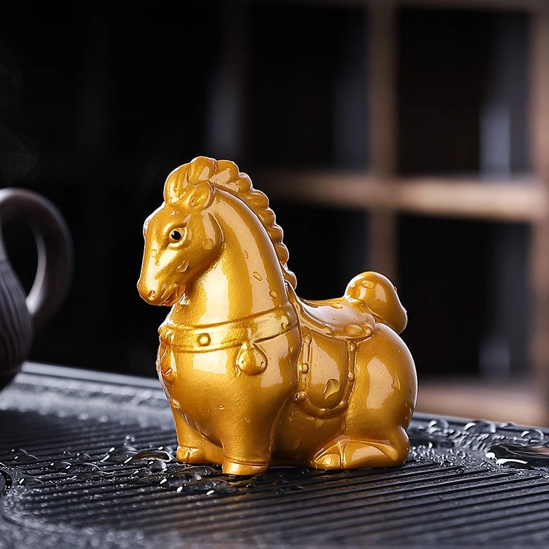 高档遇水变色创意悦马树脂茶宠摆件个性茶具配件茶桌茶盘装饰品