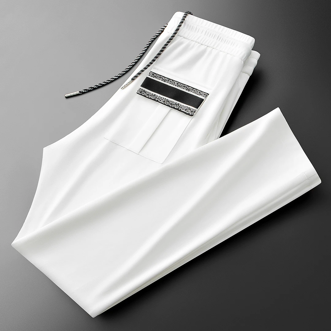 夏季云感冰丝面膜空气层莫代尔蜜蜂织带拼接运动直筒卫裤休闲裤男