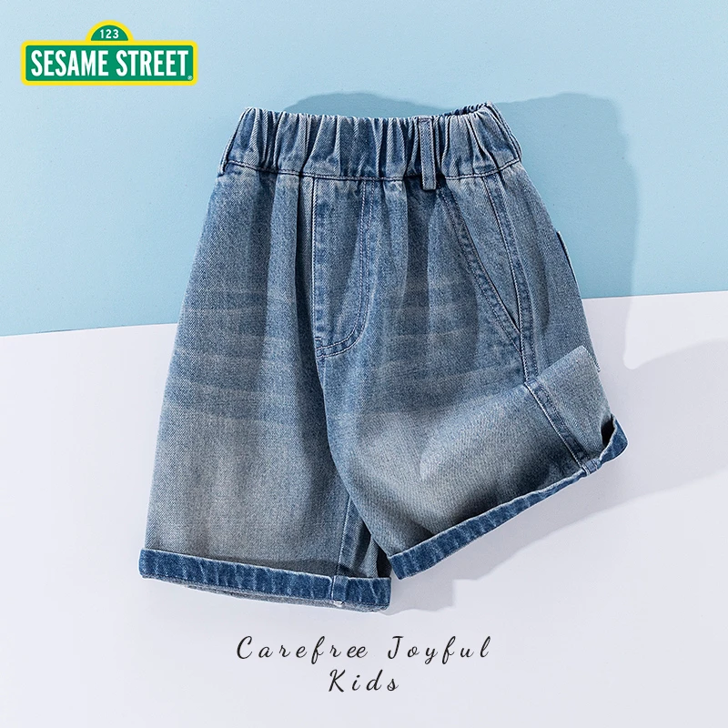 【主播推荐】芝麻街夏季新款儿童压花休闲百搭牛仔中裤ZMXA055