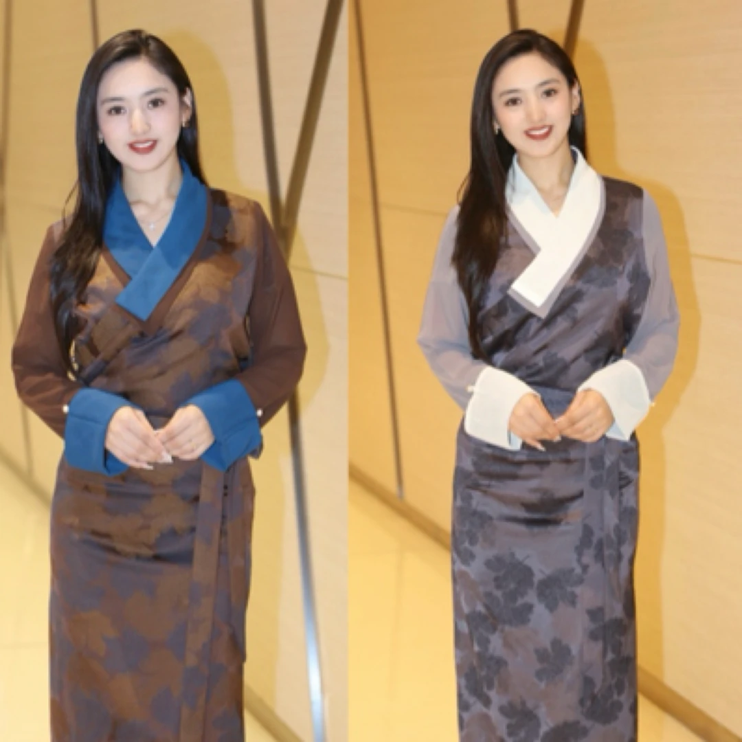 新款西藏服【双领】民族风藏式博拉长裙气质百搭日常便服送胸针