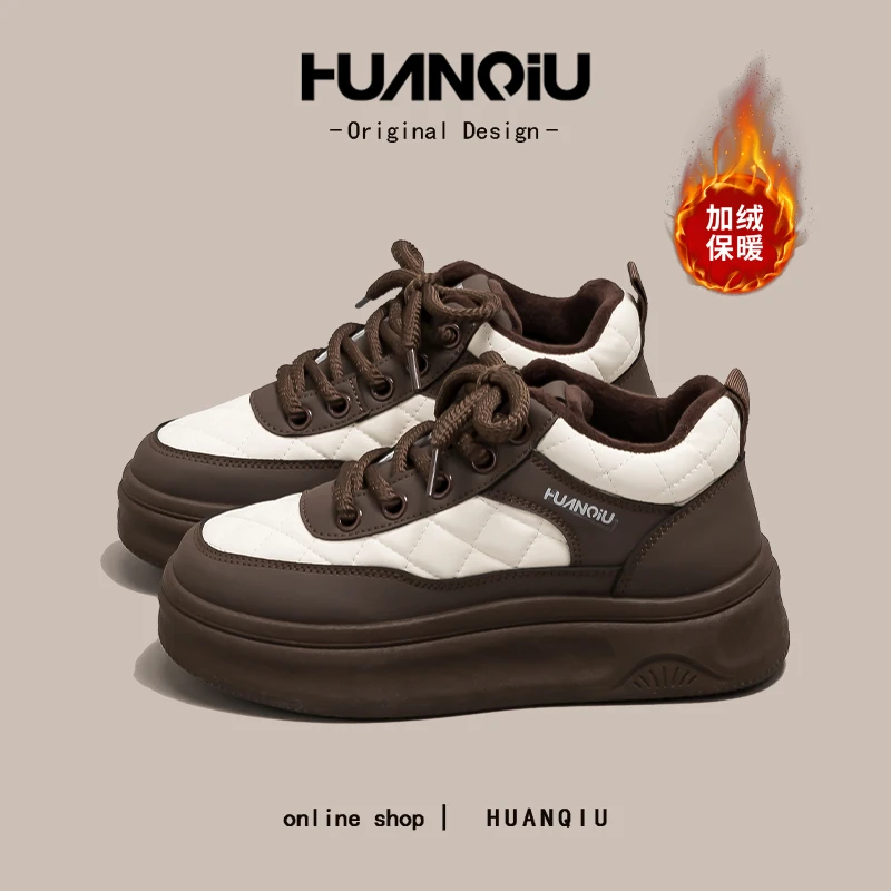 环球美拉德加绒加厚百搭小白鞋女2025新款潮韩系保暖棉鞋HC2509M