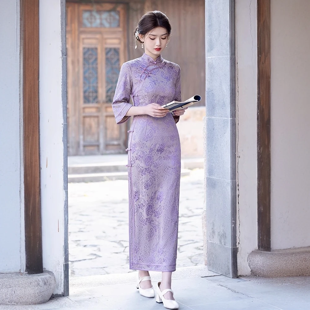 紫色老上海旗袍女2025新款夏季改良日常上班可穿新中式小个子高端