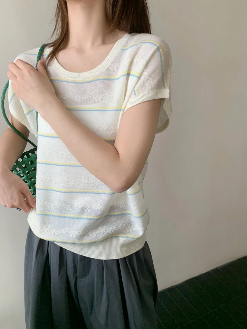 【DUODUO 829988】新款夏季莱赛尔短袖女圆领打底松弛感显瘦针织衫