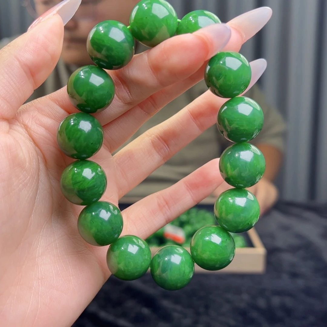 和田玉未镶嵌手链天然和田玉俄碧阳绿16