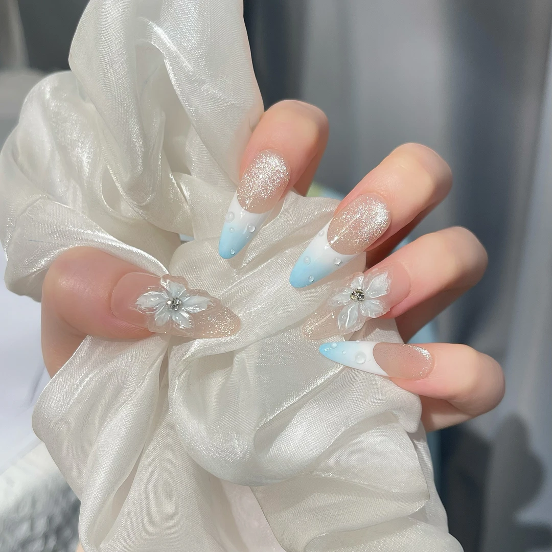 巴仑美【冰蓝泪】纯手工穿戴甲 精品穿戴甲 少女穿戴美甲