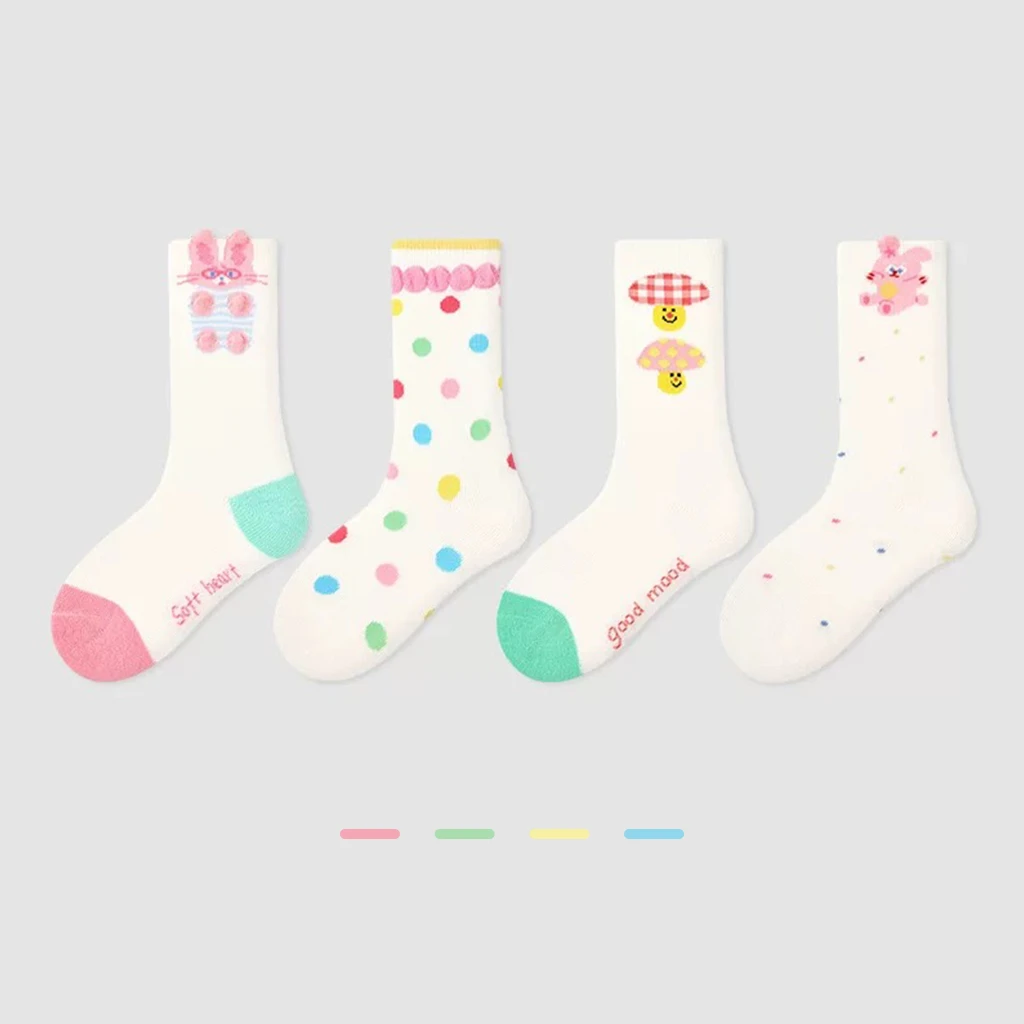 【哈妮家专属】儿童袜子春夏新款轻薄透气女童卡通蘑菇小兔中筒袜