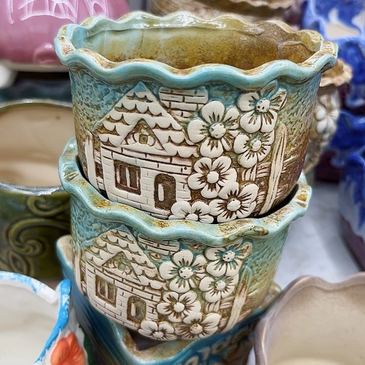 多肉绿植陶瓷花盆9.9包邮，有孔