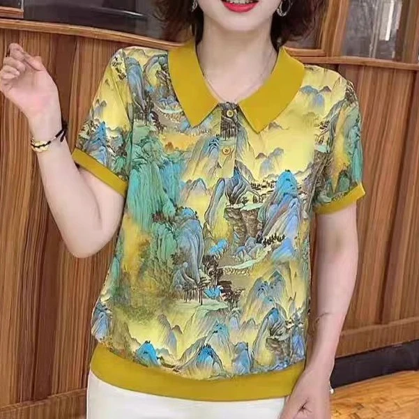双绉印花翻领小衫600482
