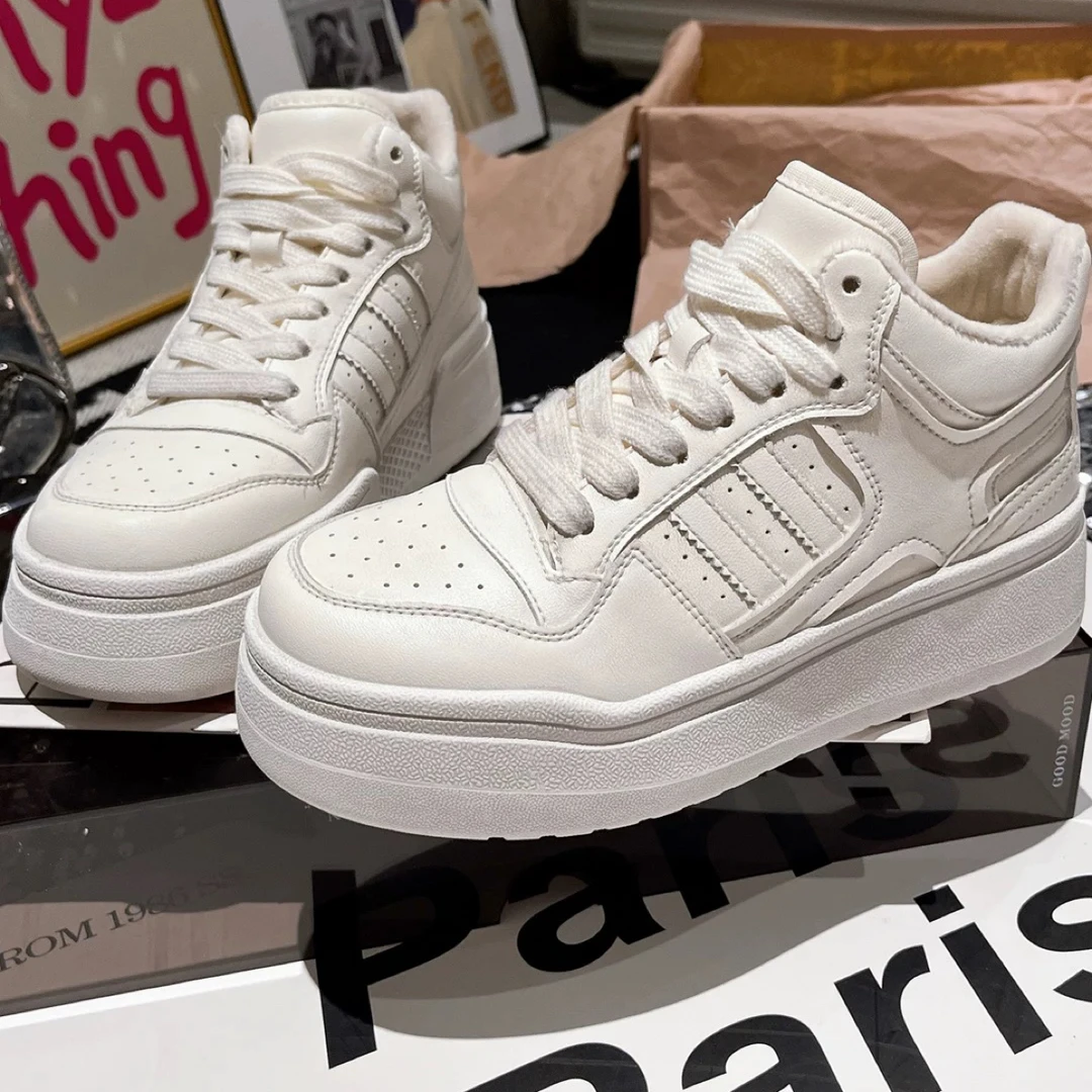 SUSU系带小白鞋新款厚底增高休闲鞋复古百搭松糕板鞋068-3 右架4