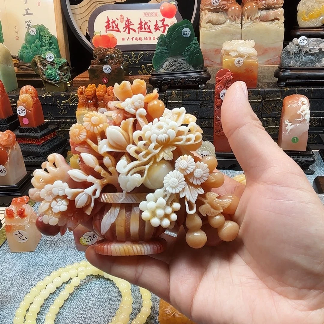 寿山石印石花开富贵8