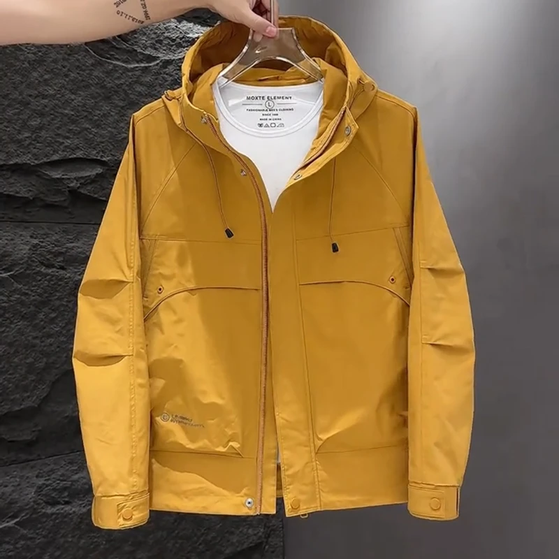 防风春秋季连帽显瘦工装夹克衫上衣服时尚简约薄款冲锋衣潮流男装