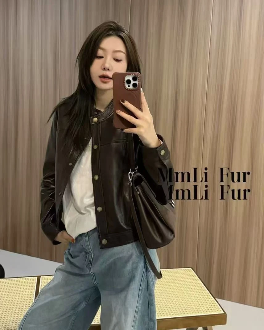 皮衣外套女2025新款春秋植鞣蛋白皮短款韩版皮夹克铆钉