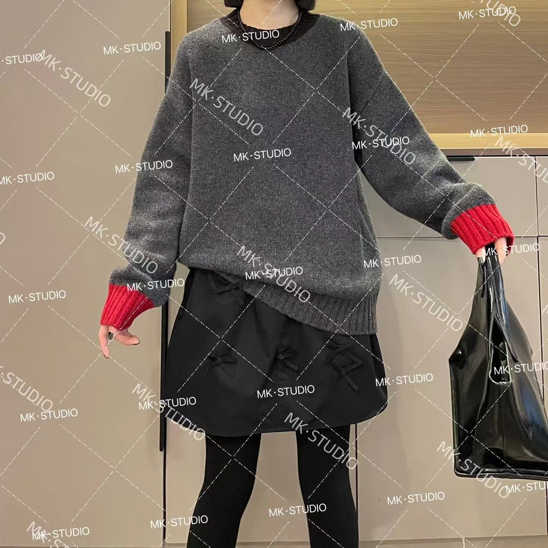 米可/MK-1586ZJ【领口袖口撞色毛衣】时尚休闲气质冬季新款毛衣